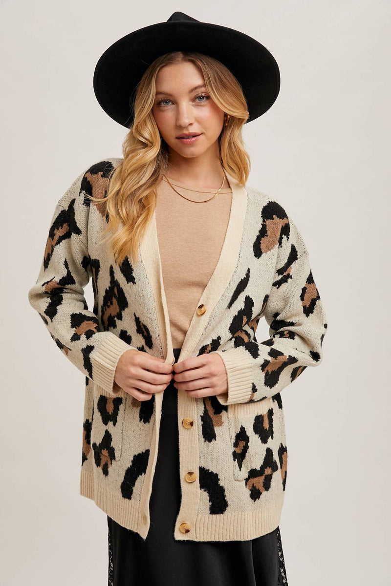 Button Up Cheetah Cardigan | Oatmeal
