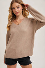 V-Neck Soft Knit Sweater Pullover | Latte