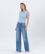 The Mandi High Rise Frayed Hem Wide Leg Jeans