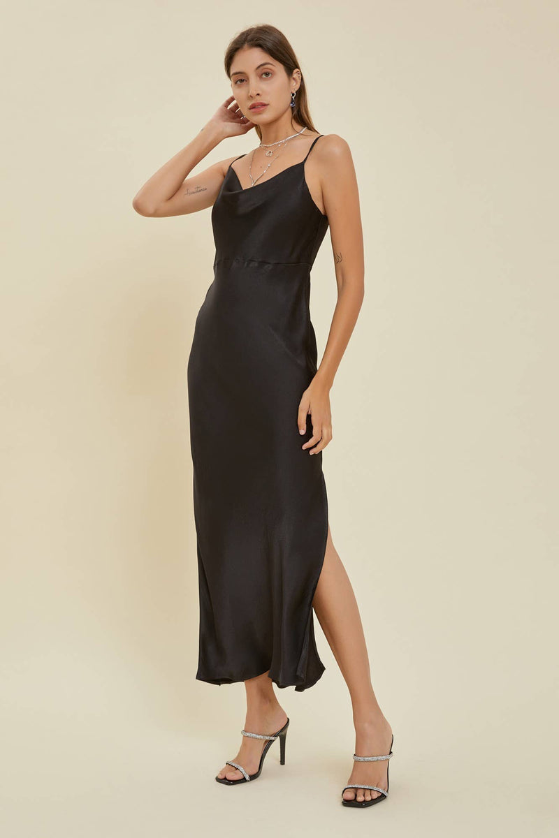 Cowl Neck Slip Dress | Black