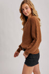 Split Neck Cable Sweater Pullover | Mocha