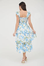 Floral Smocked Sleeveless Ruffle Tiered Dress | Blue