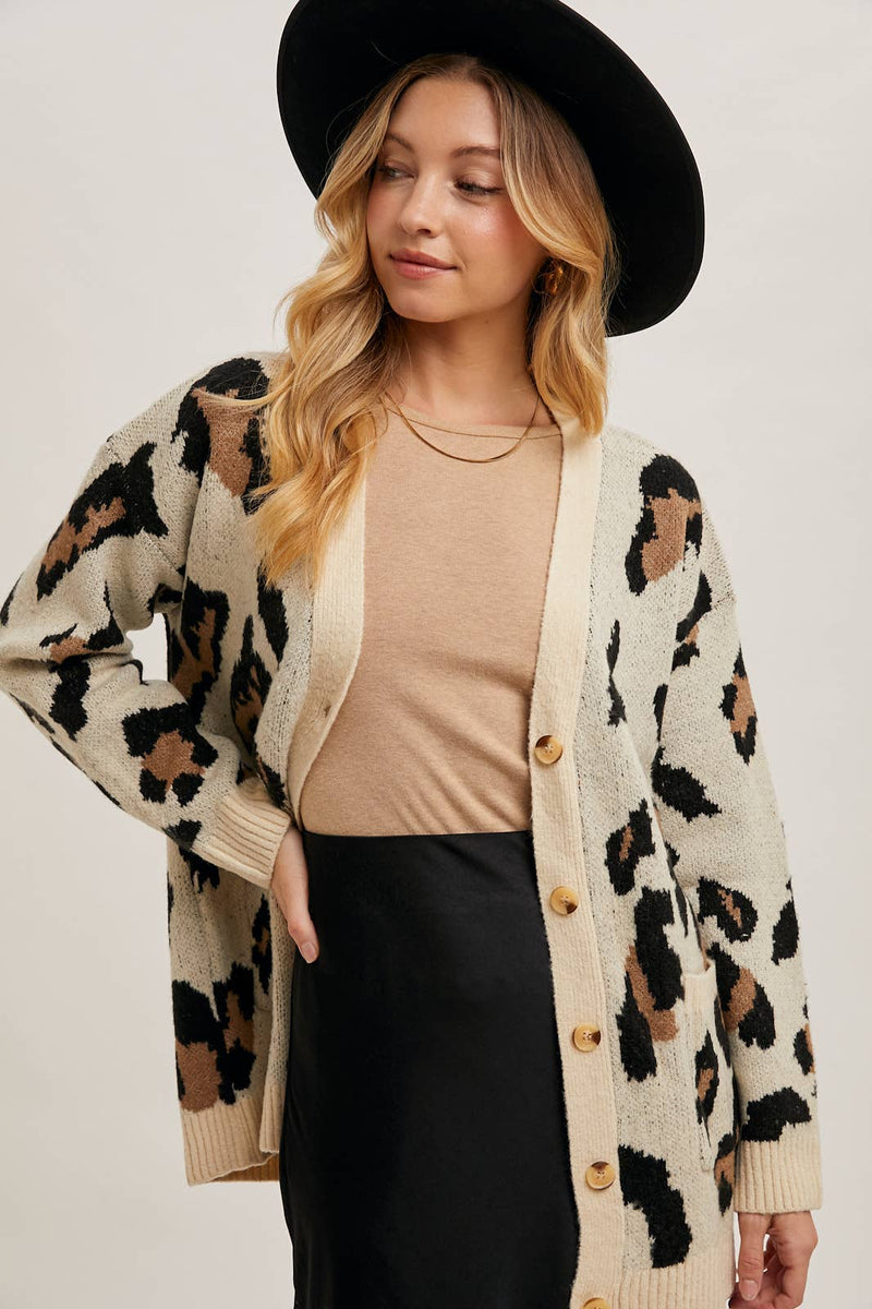 Button Up Cheetah Cardigan | Oatmeal