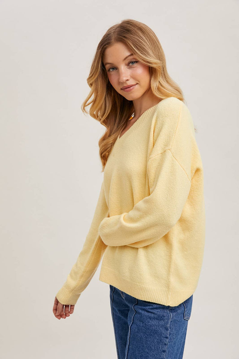 V-Neck Soft Knit Sweater Pullover | Lemonade