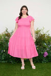 Curvy Smocked Tiered Midi Dress | Dusty Fuchsia