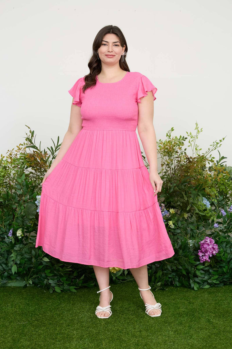 Curvy Smocked Tiered Midi Dress | Dusty Fuchsia