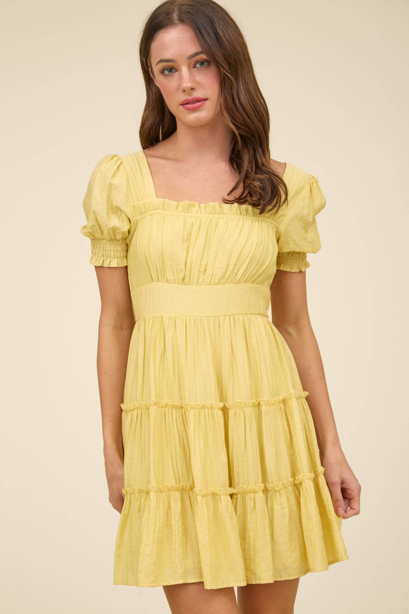 Square Neck Smocked Detail Tiered Mini Dress | Navy