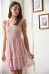 Garden Party Polka Dot Chiffon Tiered Mini Dress | Pink