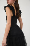 Garden Party Polka Dot Chiffon Tiered Midi Dress | Black