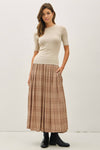 Plaid Printed Pleated Midi Skirt | Mocha