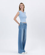 The Mandi High Rise Frayed Hem Wide Leg Jeans