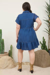 Curvy Dark Chambray Collared Button Down Shirt Dress