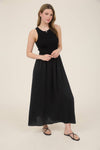 Knit Mix Media Sleeveless Midi Dress | Black