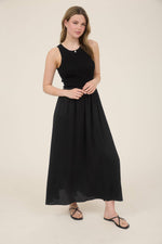 Knit Mix Media Sleeveless Midi Dress | Black