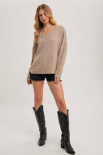 V-Neck Soft Knit Sweater Pullover | Latte