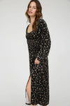 Floral Long Sleeve Velvet Midi Dress | Black