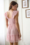 Garden Party Polka Dot Chiffon Tiered Mini Dress | Pink