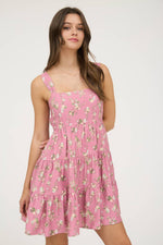 Floral Sleeveless Tiered Mini Dress | Dusty Fuchsia