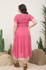 Curvy Smocked Tiered Midi Dress | Dusty Fuchsia