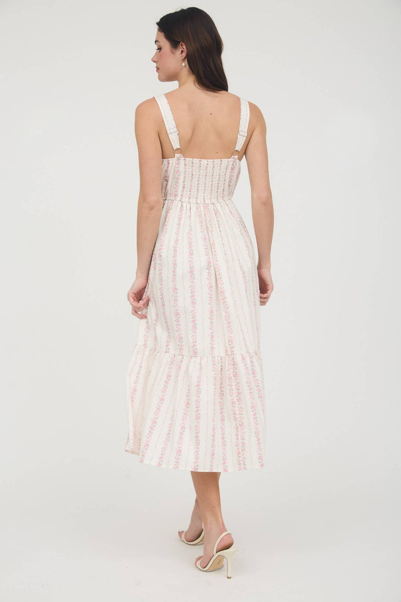 Floral Stripe Button Detail Maxi Dress | Pink