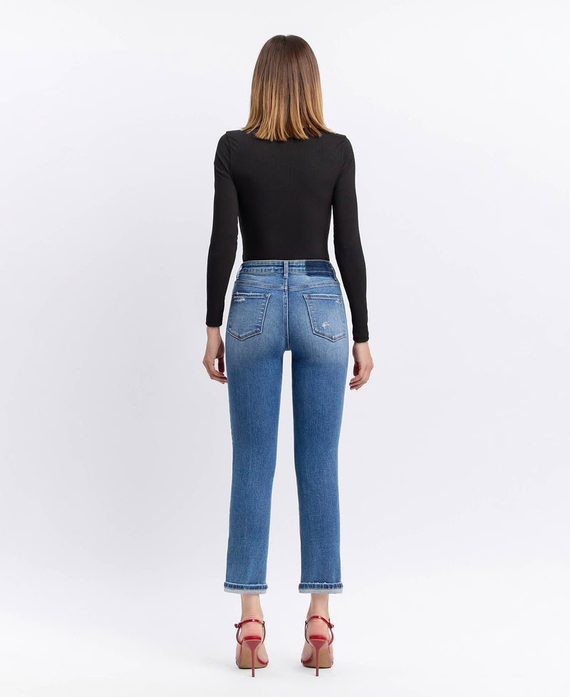 The Tori High Rise Cuffed Crop Slim Straight Jean