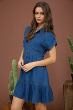 Dark Chambray Collared Button Down Shirt Dress