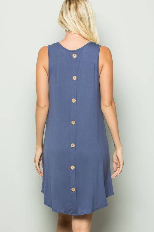 Button Back Swing Dress | Indigo