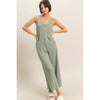 V-Neck Sleeveless Wide Leg Jumpsuit | Light Sage