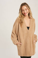 Fuzzy Knit Balloon Sleeve Jacket | Dusty Pink