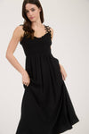 Sweetheart Smocked Bow Strap Midi Dress | Black