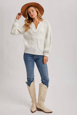 Split Neck Cable Sweater Pullover | Mocha