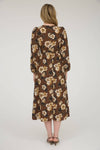Fall Floral V-Neck Long Sleeve Button Midi Dress | Brown