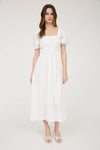 Solid Smocked Waist Balloon Sleeve Midi Dress | Off-White