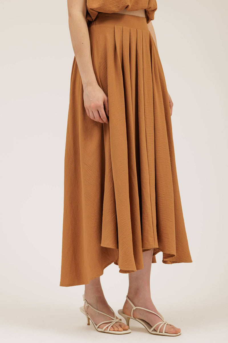 Boxy Pleated Midi Skirt | Camel