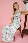 Floral Sweetheart Front Tie Midi Dress | Black