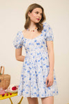 Floral Open Back Mini Dress | Blue