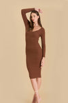 Scoop Neck Long Sleeve Sweater Midi Dress | Brown