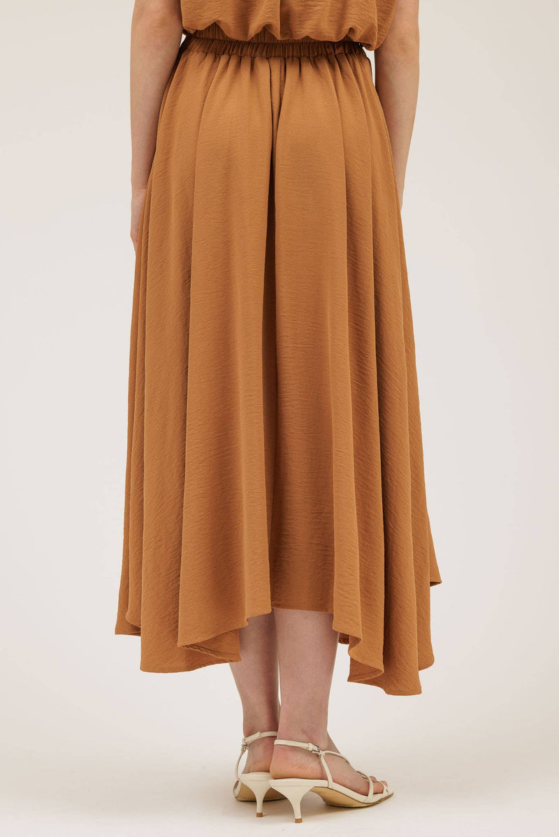 Boxy Pleated Midi Skirt | Camel