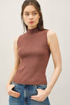 Ribbed Turtleneck Sleeveless Sweater Top | Cocoa