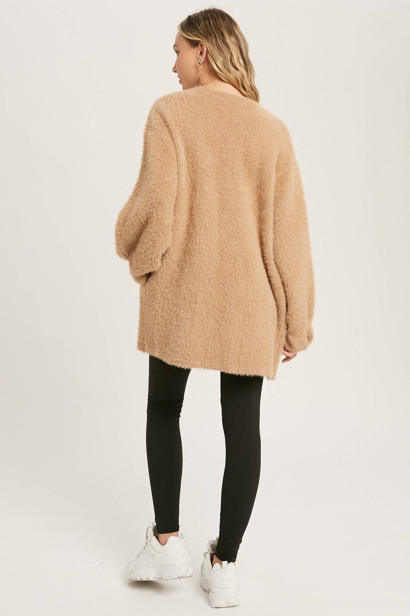 Fuzzy Knit Balloon Sleeve Jacket | Dusty Pink