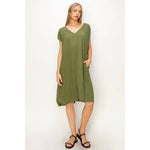 V-Neck Oversized Linen Midi Dress | Moss