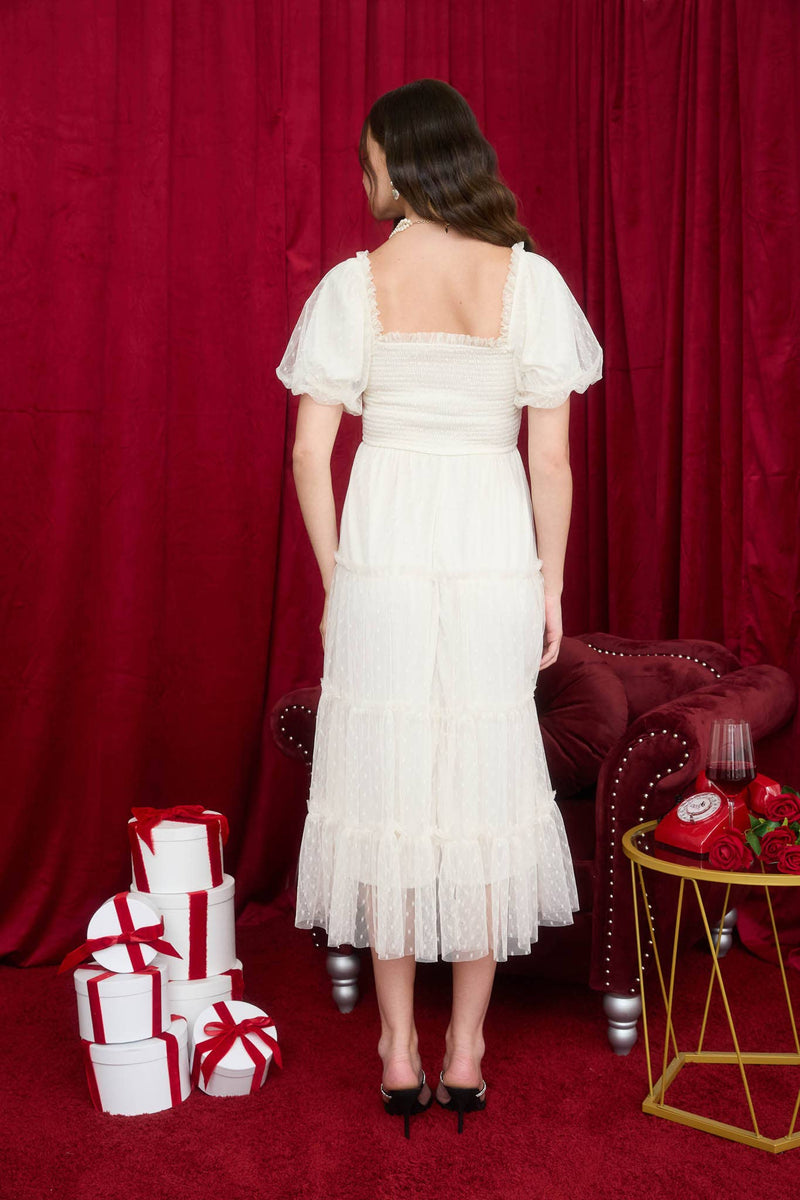 The Garden Party Puff Sleeve Midi Dress | Navy