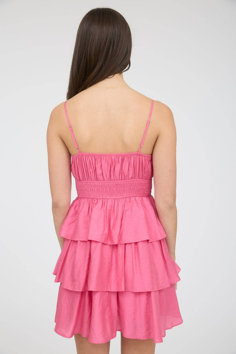 Ruffle Tiered Spaghetti Strap Mini Dress | Pink