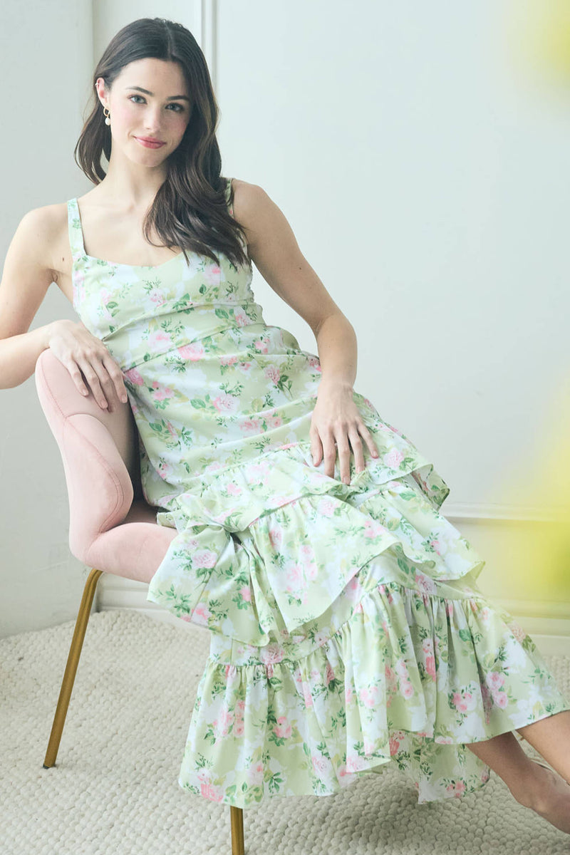 Floral Tiered Ruffle Midi Dress | Mint