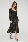 Floral Long Sleeve Velvet Midi Dress | Black