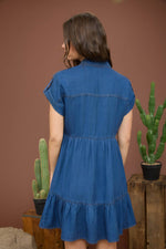 Dark Chambray Collared Button Down Shirt Dress