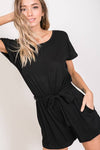 Curvy Solid Romper With Waist Belt | Black