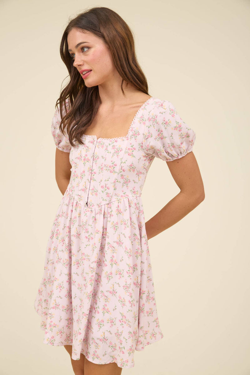 Floral Lace Trim Hook Mini Dress | Pink