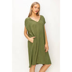 V-Neck Oversized Linen Midi Dress | Moss