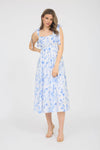 The Lindsay Floral Tie Strap Tiered Midi Dress | Blue